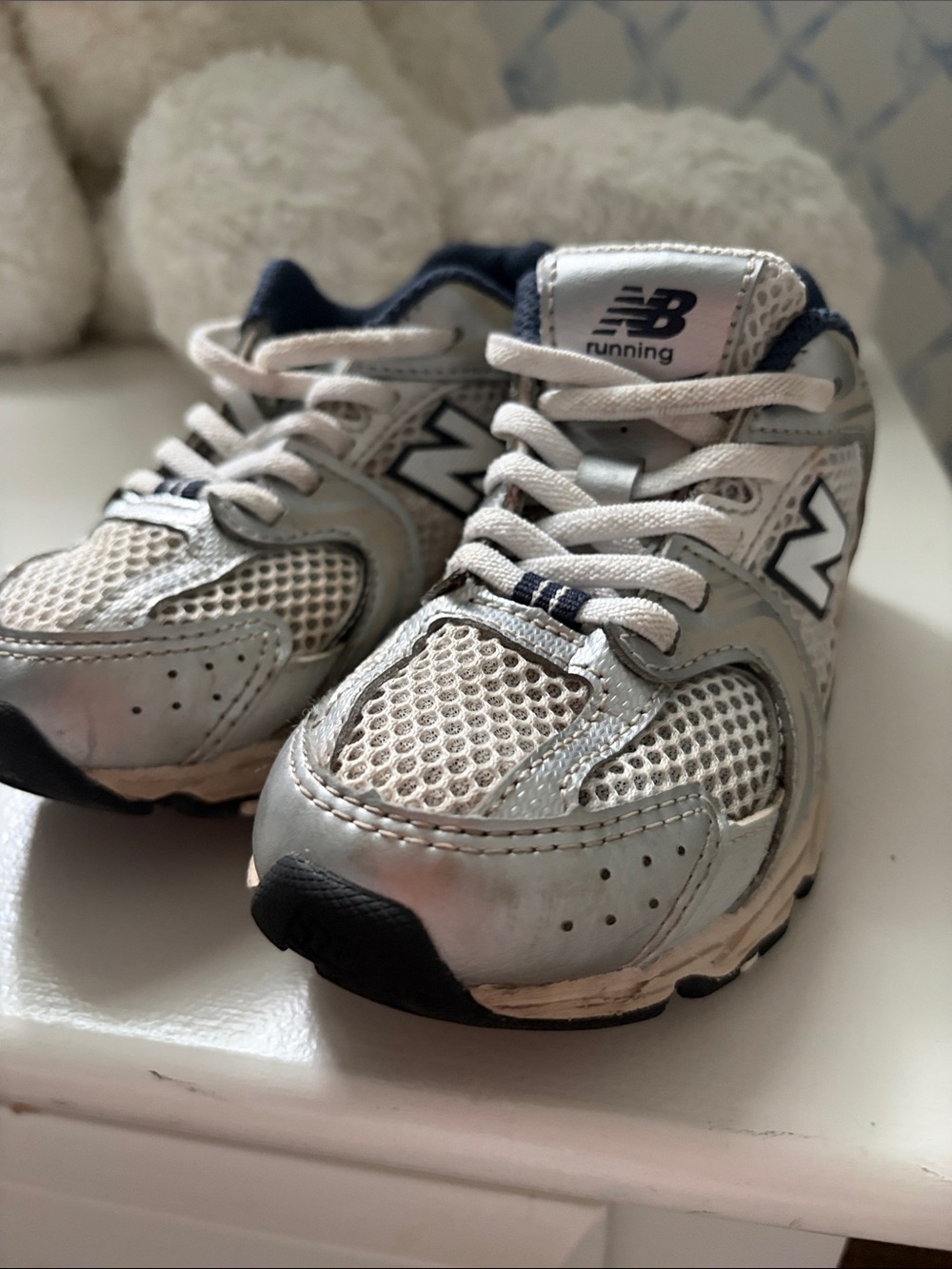 New Balance Kids Silver and Navy Mesh Sneakers